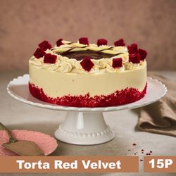 Torta Bizcocho Red Velvet, Queso Crema y Salsa Frambuesa 15 Porciones