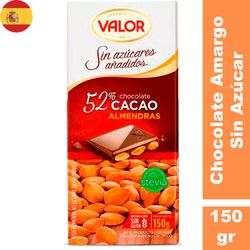 Chocolate de Leche Valor con Almendra Sin Azúcar 52% Cacao 150 g
