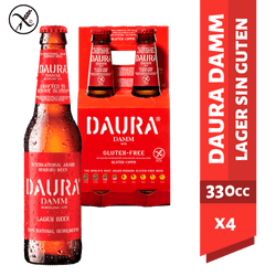 Pack 4 un. Cerveza Damm Daura Lager Sin Gluten 4.6° 330 cc
