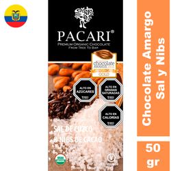 Chocolate Amargo Pacari Orgánico Con Sal y Nibs  50 g