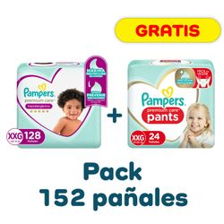 Pañales Pampers Premium Care Talla XXG 128 un. + Pants 24 un.