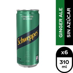 Pack 6 un. Bebida Ginger Ale Sin Azúcar Schweppes Lata 310 cc