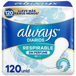 Protectores Diarios Always Sin Perfume 120 un.
