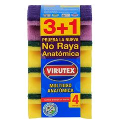Esponja Virutex Acanalada Antibacterial 4 un.