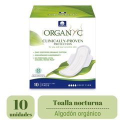 Toallas Higiénicas Organyc Nocturna con Alas 10 un.