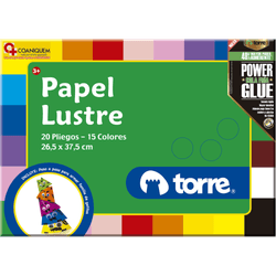 Papel Lustre de Colores Surtido Carpeta 20 Pliegos de 26.5 cm x 37.5 cm