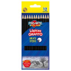 Lápices Grafito Color HB N° 2 Hexagonales con Goma 12 un.