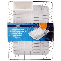 Seca Platos con Bandeja Cromado Escurridor Blanco