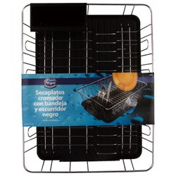 Seca Platos con Bandeja Cromado Escurridor Negro