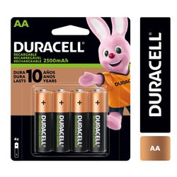 Pilas Duracell Recargables AA 2500 mAh 4 un.