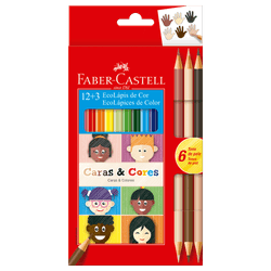 Lápices caras y colores 12 un. + 3 bicolor