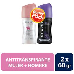 Pack Desodorante Roll On Etiquet Mujer 60 g + Hombre 60 g
