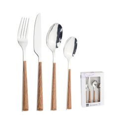 Juego Cubiertos 16 Piezas Simil Madera