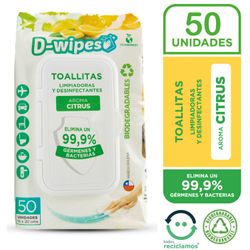 Toallas Desinfectantes D-Wipes Biodegradables Citrus 50 un.