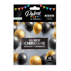 Set 12 Globos Negros y Dorados Chrome