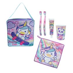 Set Estuche con Pasta, Cepillo, Vaso y Toalla Unicorn