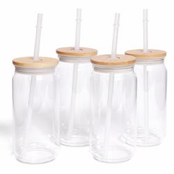 Set 4 Vasos con Tapa + Bombilla