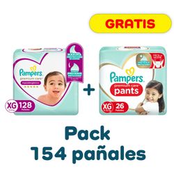Pañales Pampers Premium Care Talla XG 128 un. + Pants 26 un.