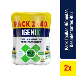 Pack de Toallitas Desinfectantes Igenix Cítrico 2 x 40 un.