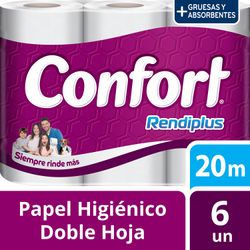 Papel Higiénico Confort Doble Hoja Rendiplus 20 m 6 un.