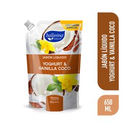 Jabón Líquido Ballerina Yogurt Vainilla y Coco Doypack 650 ml