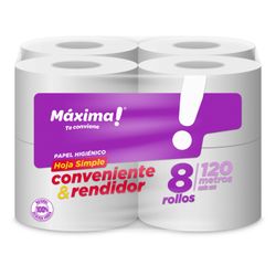 Papel Higiénico Máxima Hoja Simple 120 m 8 un.