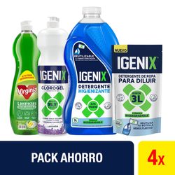 Detergente Igenix Botella 3 L + Doypack 500 ml + Clorogel