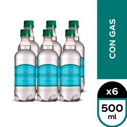 Pack 6 un. Agua Purificada Benedictino con Gas 500 cc
