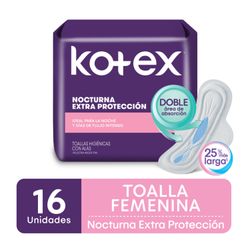 Toallas Higiénicas Kotex Extra Protección Nocturna con Alas 16 un.