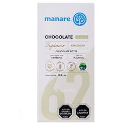 Chocolate Amargo Manare Orgánico Sin Azcúcar 62% Cacao 100 g