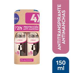 Pack 4 un. Desodorante Spray Nivea Black & White Clear 150 ml