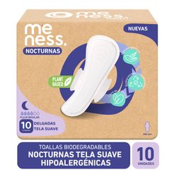 Toallas Higiénicas Meness Biodegradables Nocturna Tela Suave 10 un.