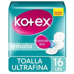 Toallas Higiénicas Kotex Ultrafinas Malla Antibacterial con Alas 16 un.