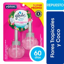 Pack 2 un. Desodorante Ambiental Glade Aceites Naturales Tropical Floral Repuesto 21 ml