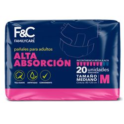 Pañales Adultos Family Care Plus Talla M 20 un.