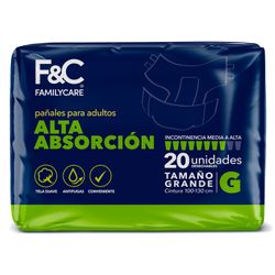 Pañales Adultos Family Care Plus Talla G 20 un.