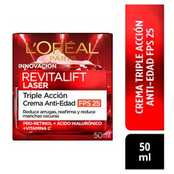 Crema Facial Día L’Oréal Revitalift Láser Triple Acción Antiedad FPS 25 50 ml