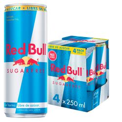 Pack 4 un. Bebida Energética Red Bull Sin Azúcar 250 cc