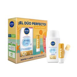 Bálsamo Labial Nivea Sun FPS20 + UV Face Invisible Daily Fluid FPS50