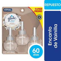 Pack 3 un. Desodorante Ambiental Glade Aceites Naturales Vainilla, Manzana y Canela, Tropical Floral Repuesto 21 ml