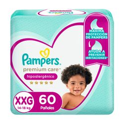 Pañales Pampers Premium Care Hipoalergénico Talla XXG 60 un.