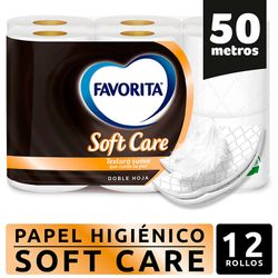 Papel Higiénico Favorita Soft Care Doble Hoja 50 m 12 un.