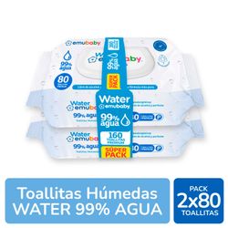 Toallas Húmedas Emubaby Water 2 Paquetes de 80 un.