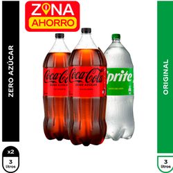 Pack 3 un. Bebidas Coca-Cola Zero + Sprite 3 L