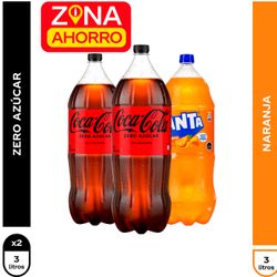 Pack 3 un. Bebida Coca-Cola Zero + Fanta 3 L