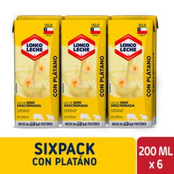 Pack 6 un. Leche Loncoleche Semidescremada Plátano 200 ml