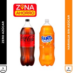 Pack Bebida Coca-Cola Zero 3 L + Fanta Sin Azúcar 3 L