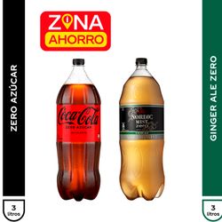 Pack Bebida Coca-Cola Zero 3 L + Nordic Ginger Ale Sin Azúcar 3 L