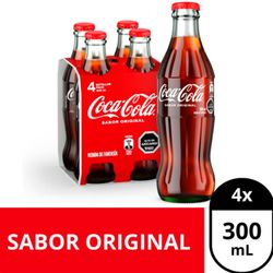 Pack 4 un. Bebida Coca-Cola Sabor Original Vidrio No Retornable 300 ml