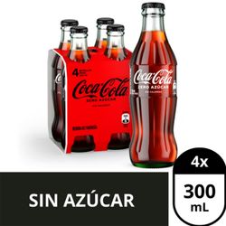 Pack 4 un. Bebida Coca-Cola Zero Azúcar Vidrio No Retornable 300 ml